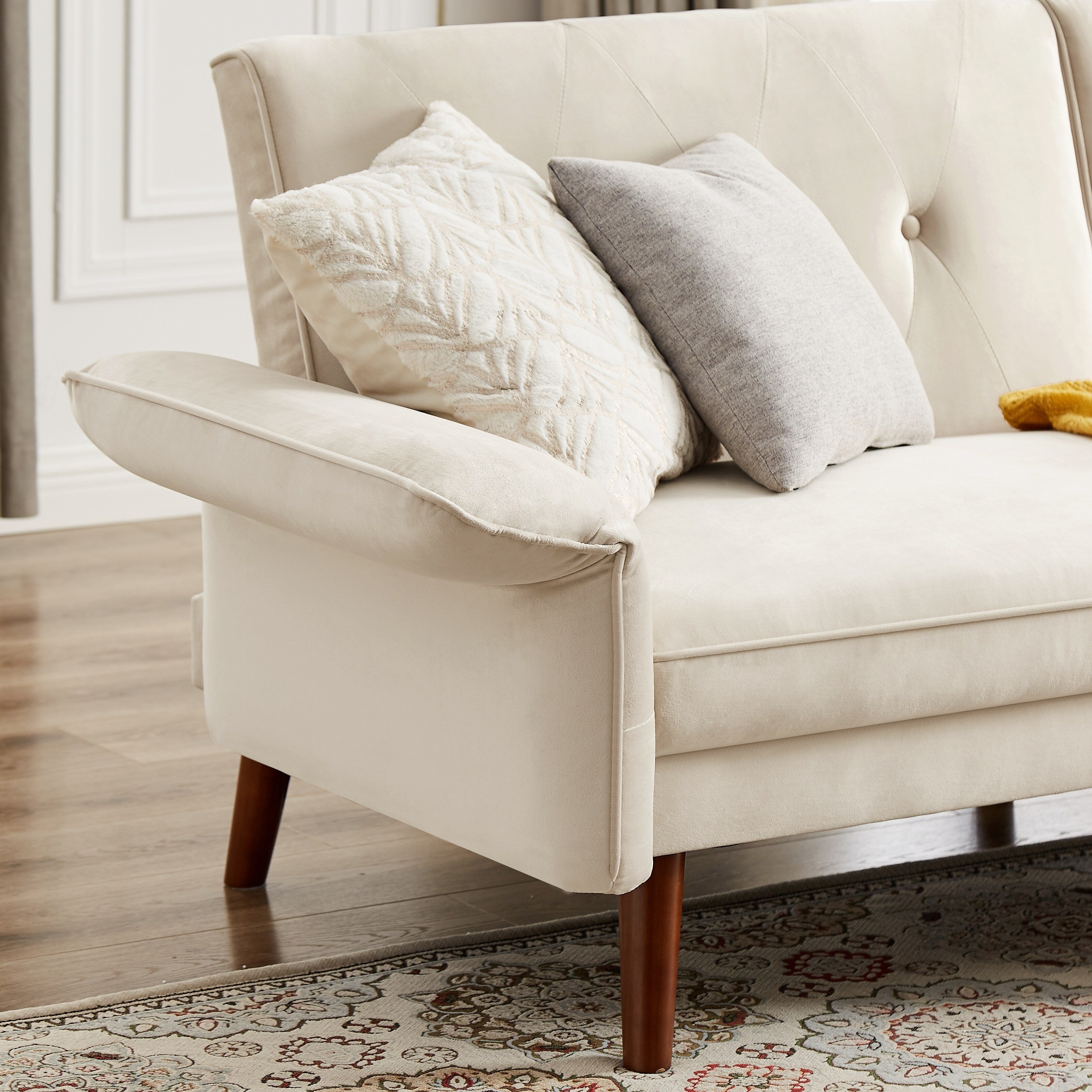 Modern Futon Sofa Bed, Convertible Sleeper Sofa with Tapered Wood Legs, 78.35 W, Small Split Back Sofa for Living Room