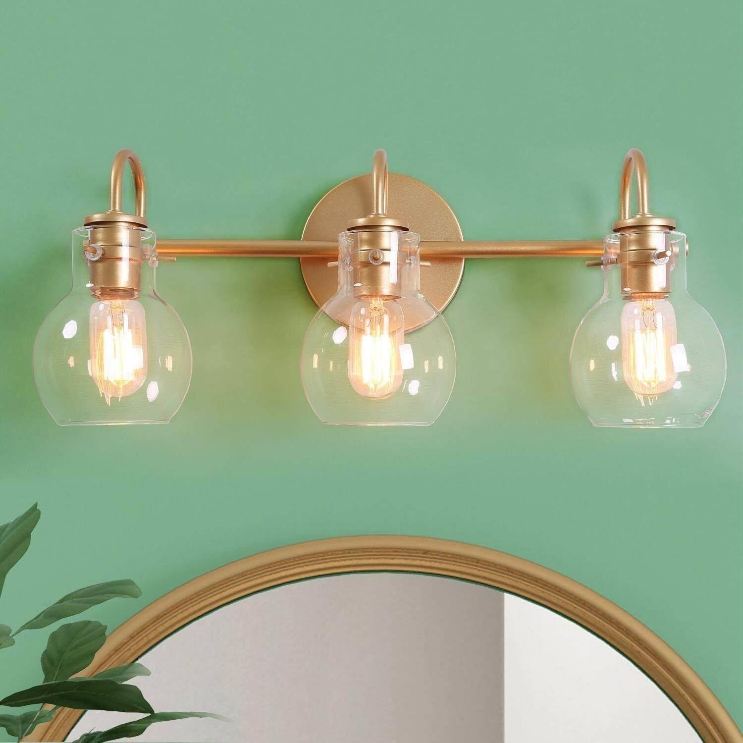 Modern Gold 3-Light Bathroom Vanity Light Orb Glass Wall Sconce