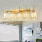 Modern Gold Dimmable Wall Light Glam Cylinder Bathroom Crystal Vanity Light Wall Sconces