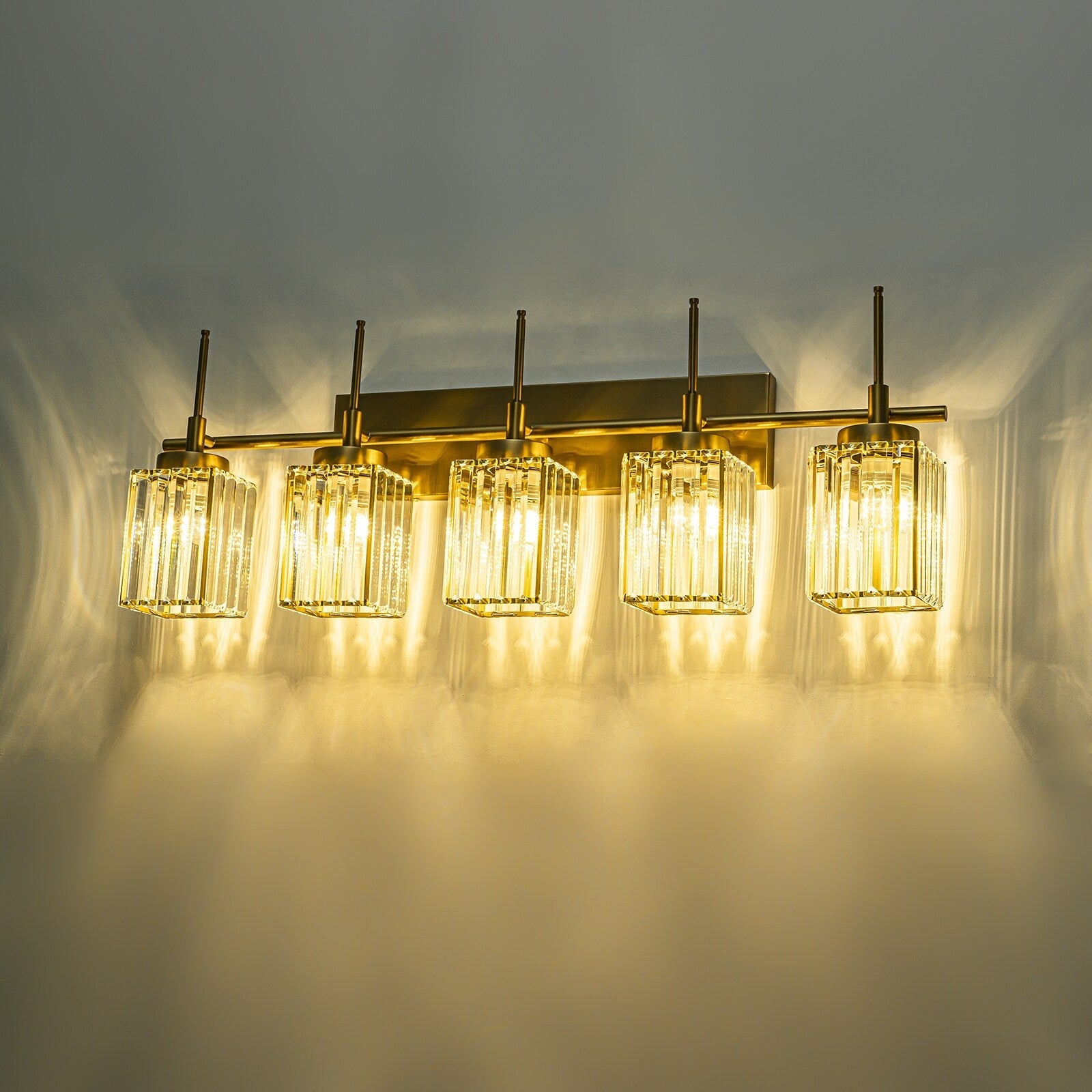 Modern Gold Dimmable Wall Light Glam Cylinder Bathroom Crystal Vanity Light Wall Sconces