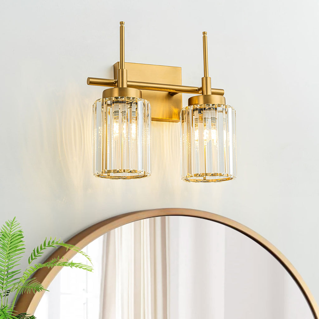 Modern Gold Dimmable Wall Light Glam Cylinder Bathroom Crystal Vanity Light Wall Sconces