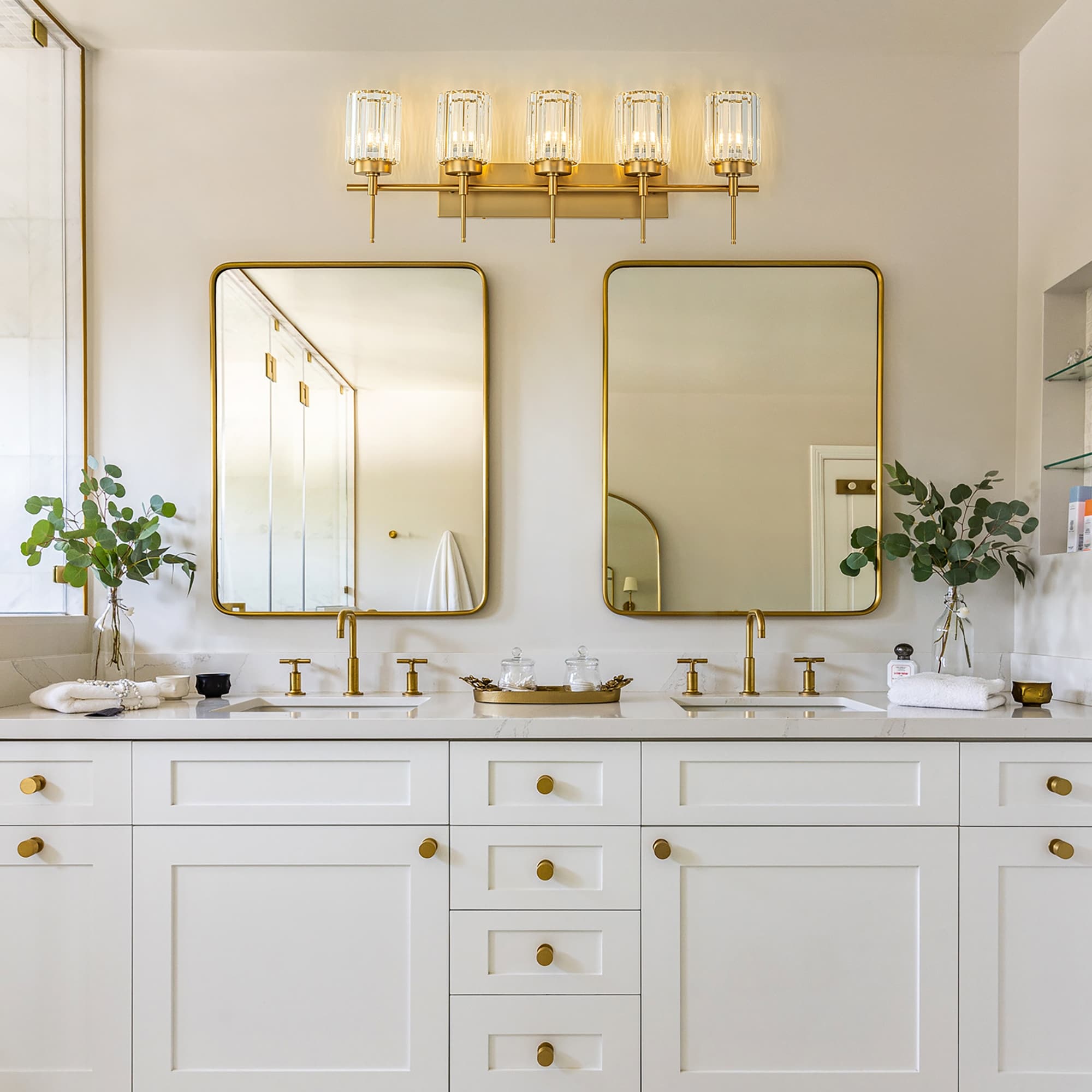 Modern Gold Dimmable Wall Light Glam Cylinder Bathroom Crystal Vanity Light Wall Sconces