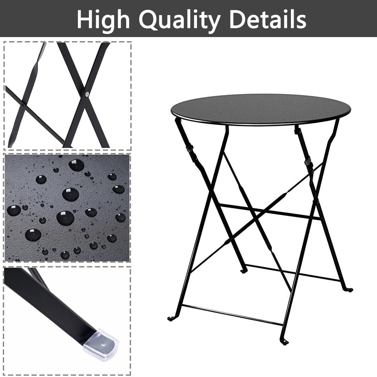 3pc Metal Folding Bistro Set, Weather-Resistant Outdoor/Indoor Conversation Set for Patio, Yard, Garden