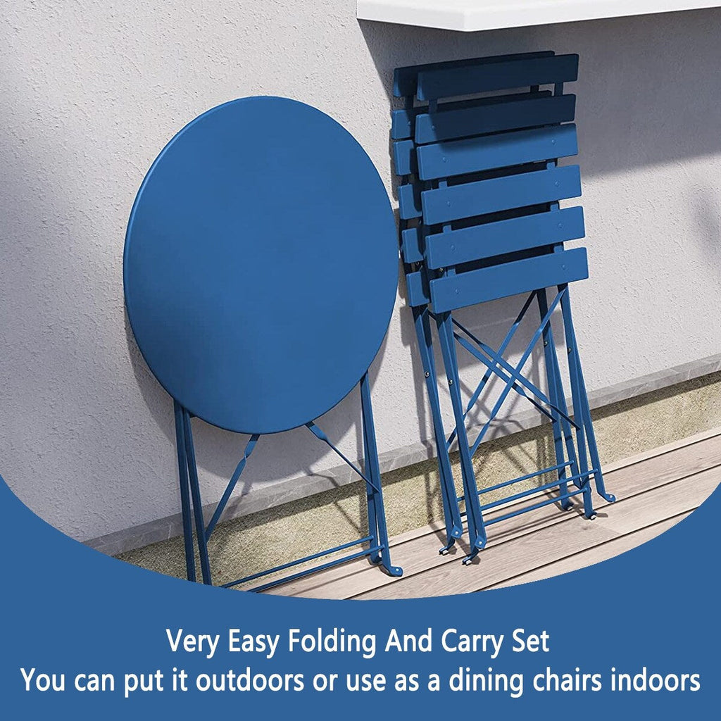 3pc Metal Folding Bistro Set, Weather-Resistant Outdoor/Indoor Conversation Set for Patio, Yard, Garden