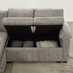 Modern L-Shaped Chenille Sectional Sofa with Pull-Out Sleeper, Storage Seats, Ottoman and 2 Pillows for Living Room