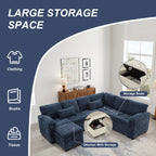 Modern L-Shaped Chenille Sectional Sofa with Pull-Out Sleeper, Storage Seats, Ottoman and 2 Pillows for Living Room