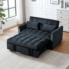 Modern Pull-Out Couch Bed, 3-in-1 Sleeper Sofa with Adjustable Backrest, Velvet Loveseat, Pillows & Side Pockets