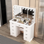 Modern White Makeup Vanity Fold Mirror Adjustable Lighting Dressing - 40.2x54.1