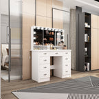 Modern White Makeup Vanity Fold Mirror Adjustable Lighting Dressing - 40.2x54.1