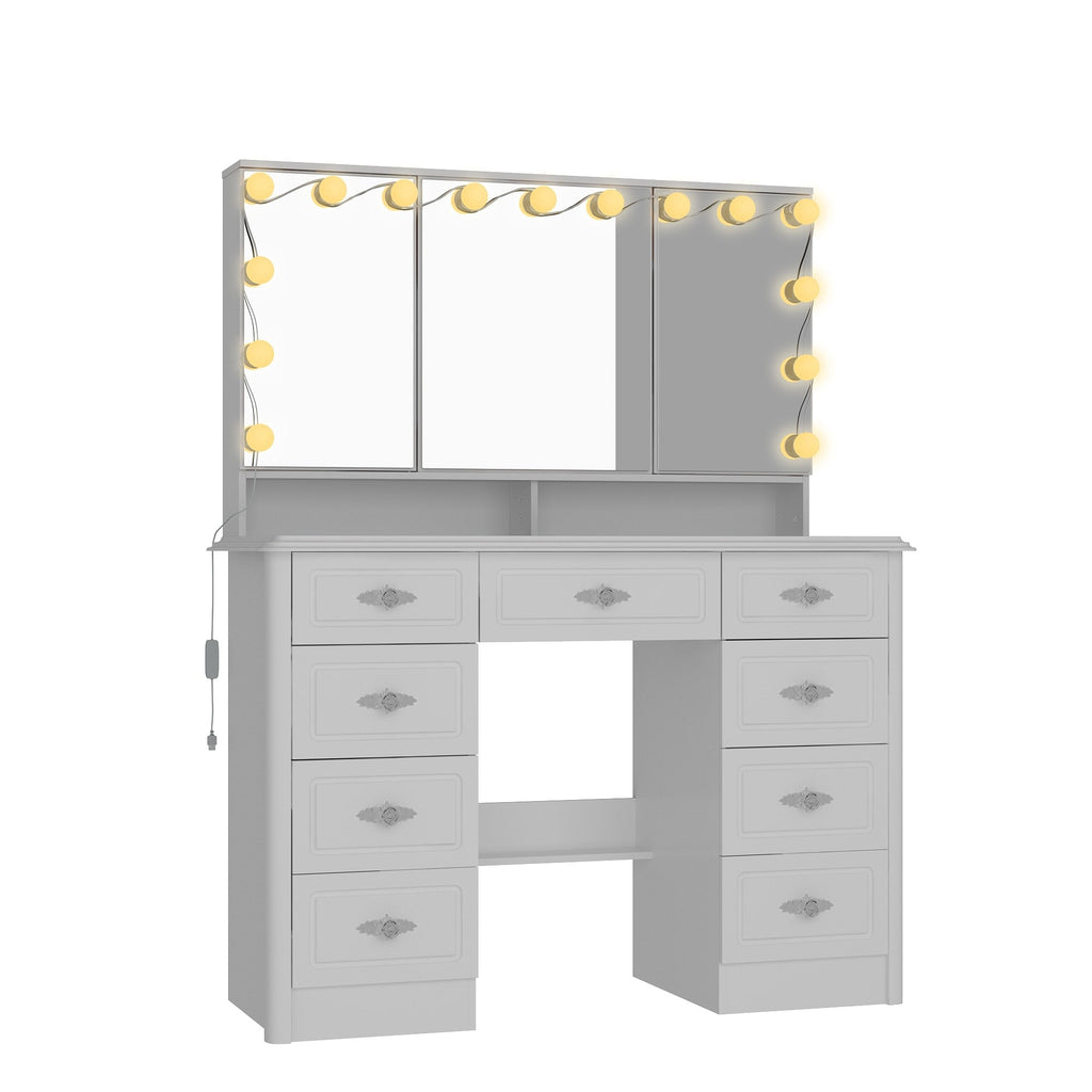 Modern White Makeup Vanity Fold Mirror Adjustable Lighting Dressing - 40.2x54.1