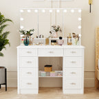 Modern White Makeup Vanity Fold Mirror Adjustable Lighting Dressing - 40.2x54.1
