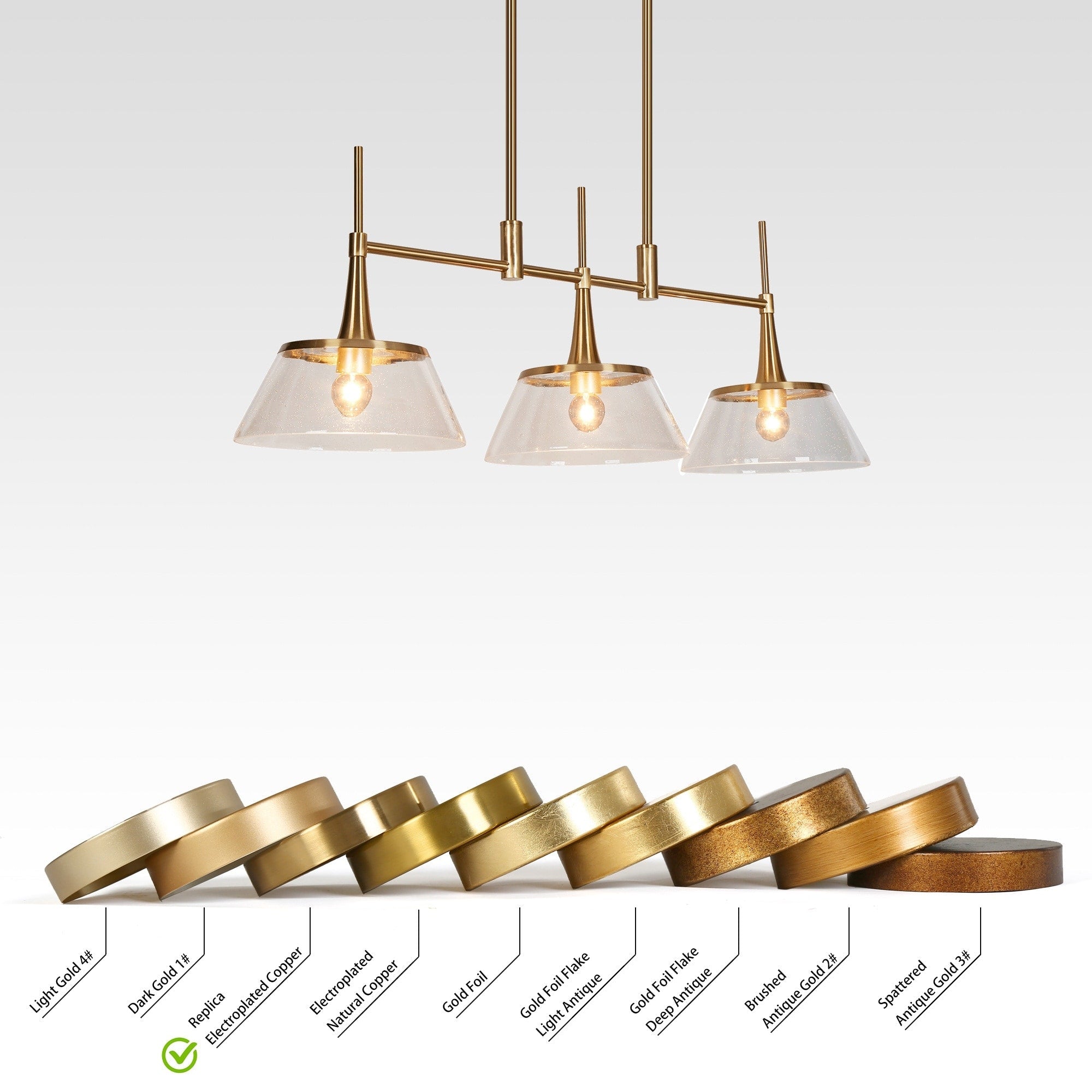 Mola Modern Gold 3-Light Seeded Glass Chandelier Linear Island Pendant Light for Dining Room