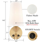 Morbihan Wall Sconce Set of 2 Fabric Wall Lamp with USB Port and Switch