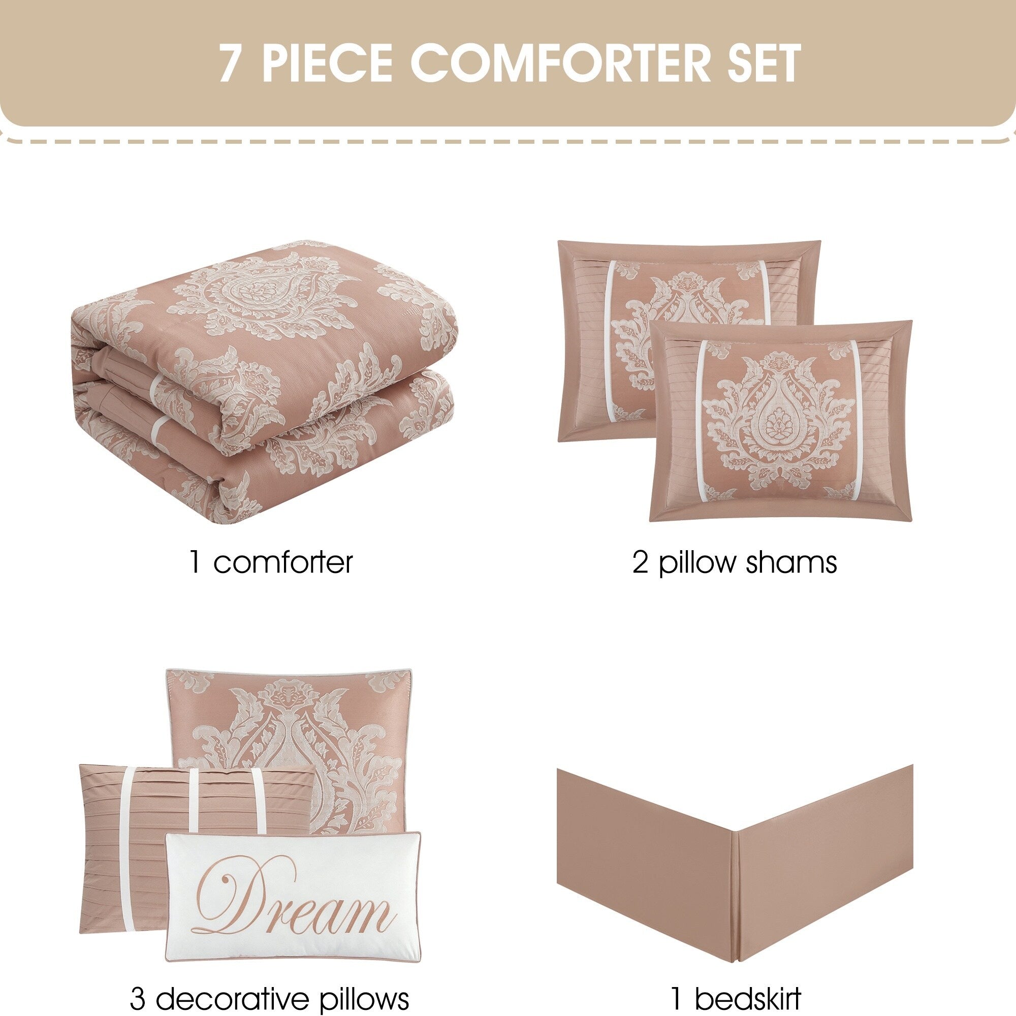 Nanshing Tiana 7 Piece Traditional Damask Comforter Set