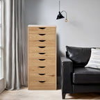 Narrow Wooden 9-Drawer Cabinet with Smooth-Glide Drawers and Top Storage Shelf