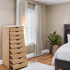 Narrow Wooden 9-Drawer Cabinet with Smooth-Glide Drawers and Top Storage Shelf