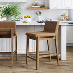 Gracie Modern Bar Stool, Boucle Upholstered Chair and Brushed Wooden Legs