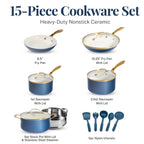 Gotham Steel Natural Collection Pots and Pans 15 Pc Ultra Performance Ceramic Nonstick Cookware Set in Navy