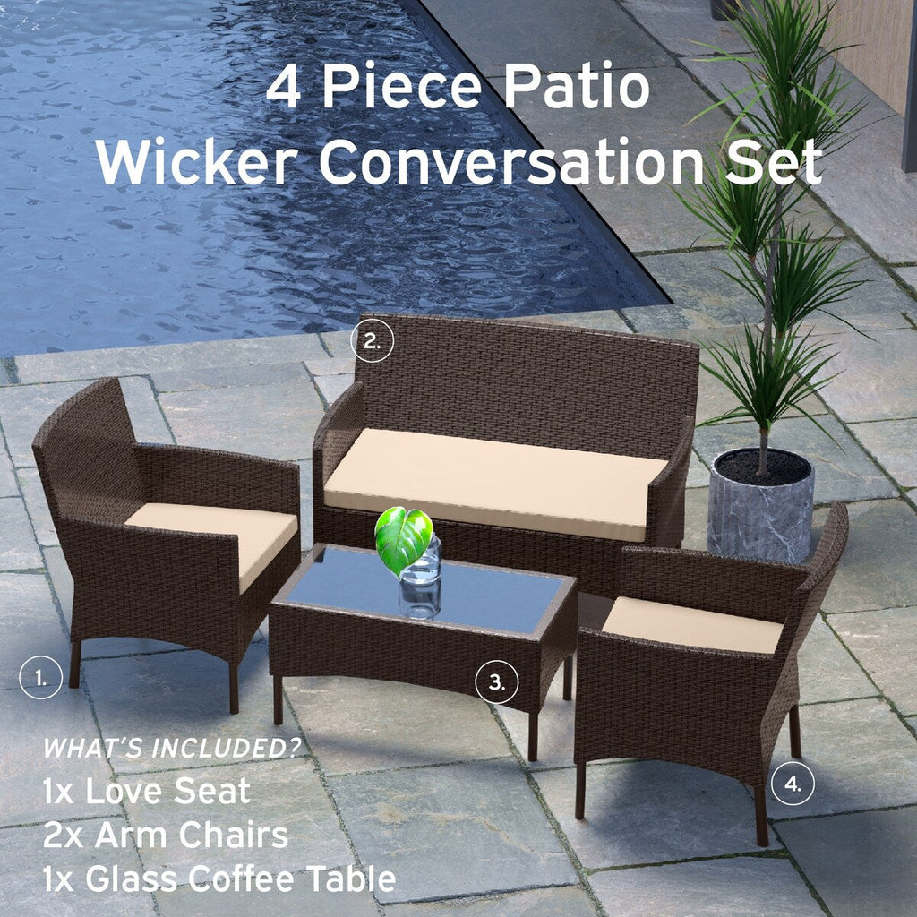 Nestl 4 Piece Wicker Patio Furniture Set - Outside Patio Conversation Set