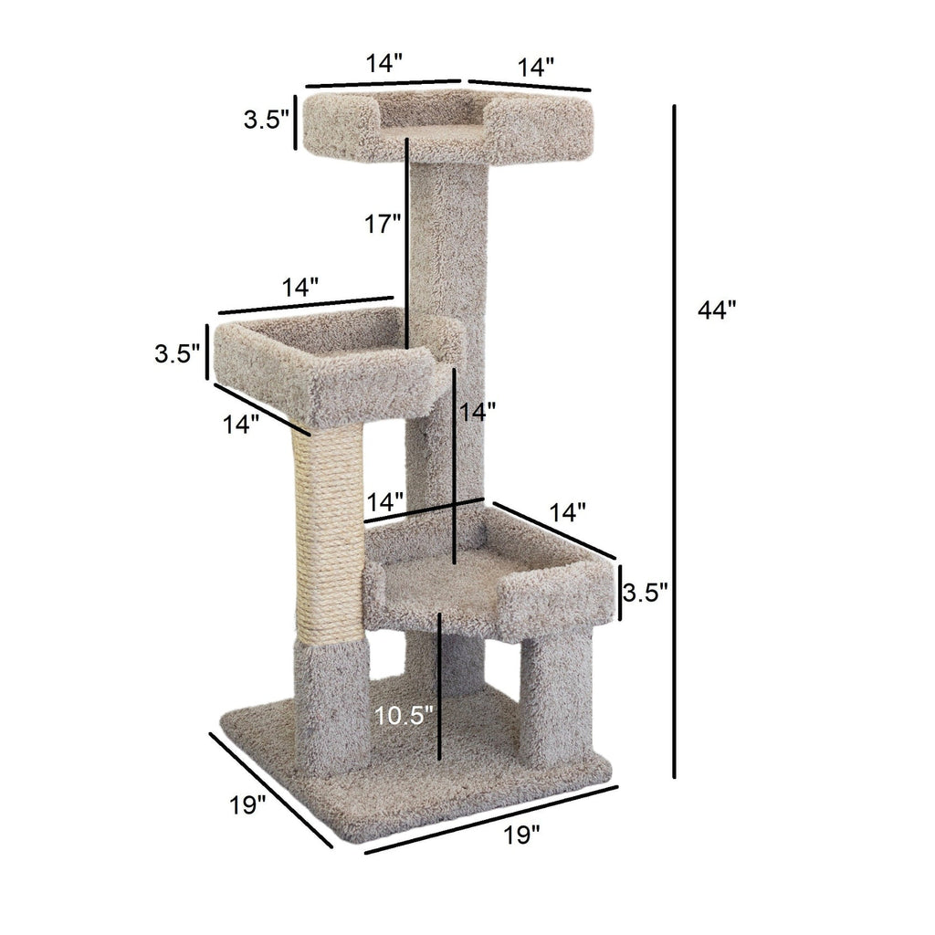 New Cat Condos 3 Level Solid Wood and Carpet Kitty Tree
