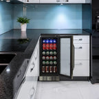 Newair 15 in. Built-in 96 Can Beverage Fridge in Stainless Steel with Temperature Controls and Adjustable Shelves