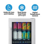 NewAir SplitShelf Built-In Wine & Beverage Cooler for 9-Bottle Wine & 48 Can Cellar Fridge Refrigerator in Stainless Steel