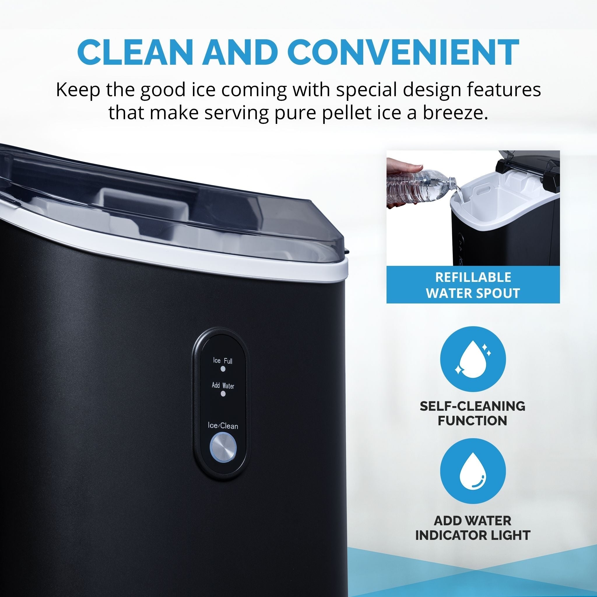 Newair 26 lbs. Countertop Nugget Ice Maker in Matte Black, Ice Viewing Window, Self-Cleaning Button, Easy-Pour Waterspout