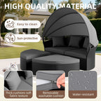 Nuon 4-piece Outdoor Black Wicker Patio Round Daybed Sectional Sofa Set with Retractable Canopy by Havenside Home