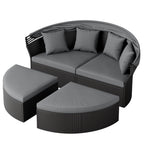 Nuon 4-piece Outdoor Black Wicker Patio Round Daybed Sectional Sofa Set with Retractable Canopy by Havenside Home