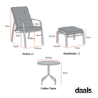 Champneys 2-Seater Steel and Fabric Outdoor Reclining Bistro Set with Stool, Taupe