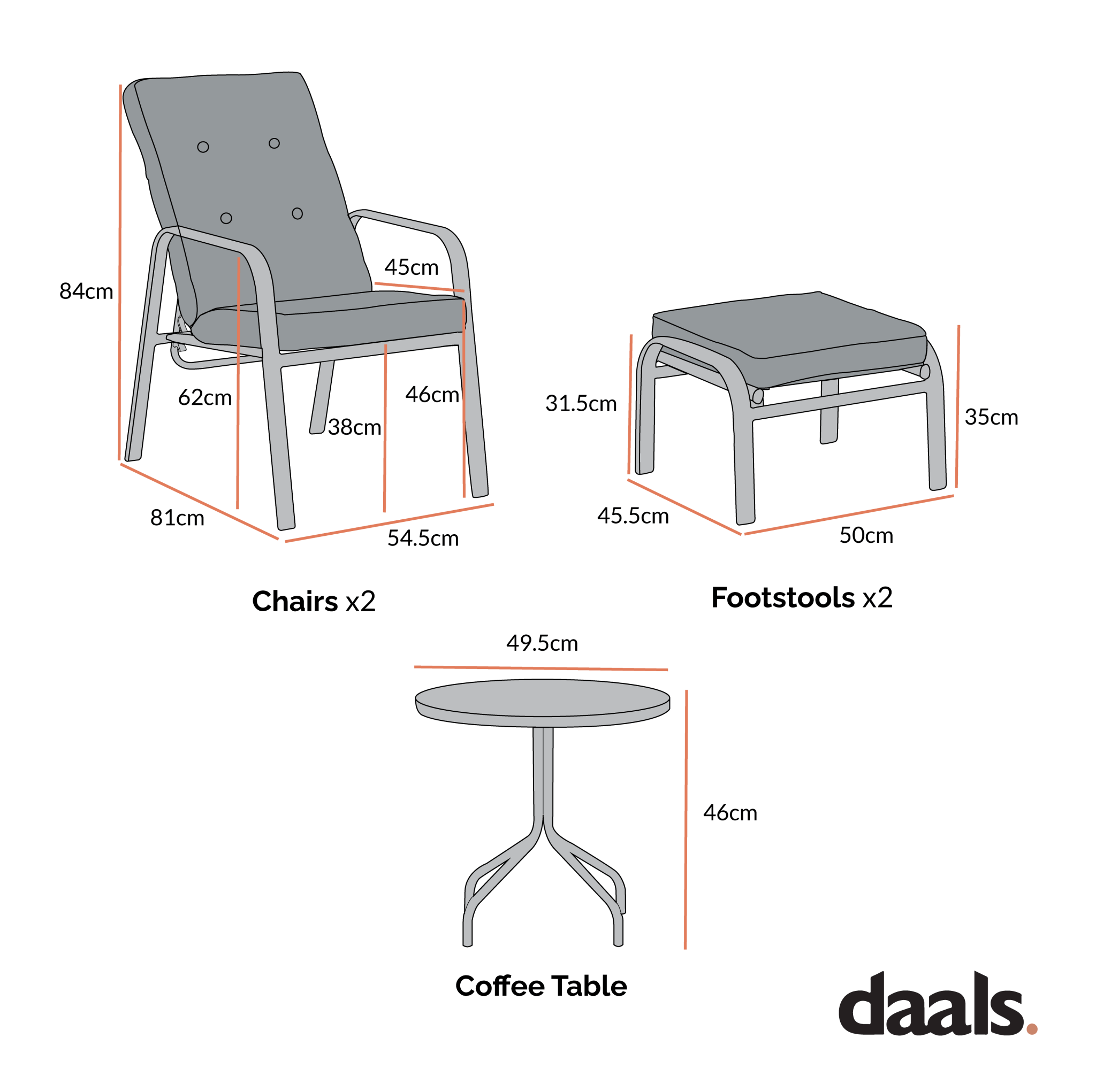 Champneys 2-Seater Steel and Fabric Outdoor Reclining Bistro Set with Stool, Sage Green