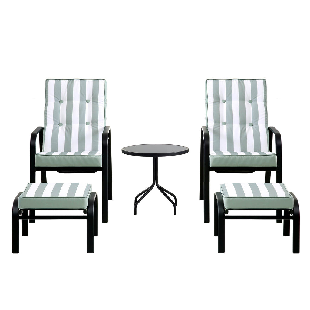 Champneys 2-Seater Steel and Fabric Outdoor Reclining Bistro Set with Stool, Sage Green