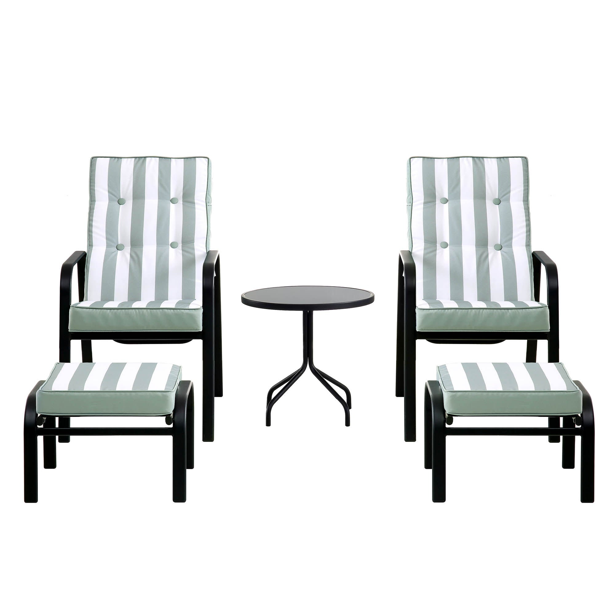 Champneys 2-Seater Steel and Fabric Outdoor Reclining Bistro Set with Stool, Sage Green