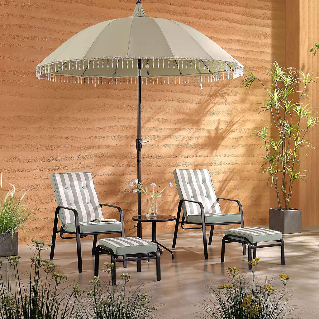 Champneys 2-Seater Steel and Fabric Outdoor Reclining Bistro Set with Stool, Sage Green