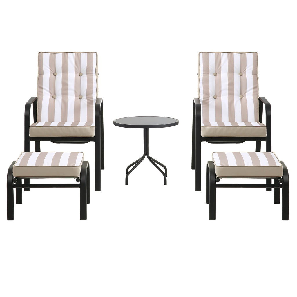 Champneys 2-Seater Steel and Fabric Outdoor Reclining Bistro Set with Stool, Taupe