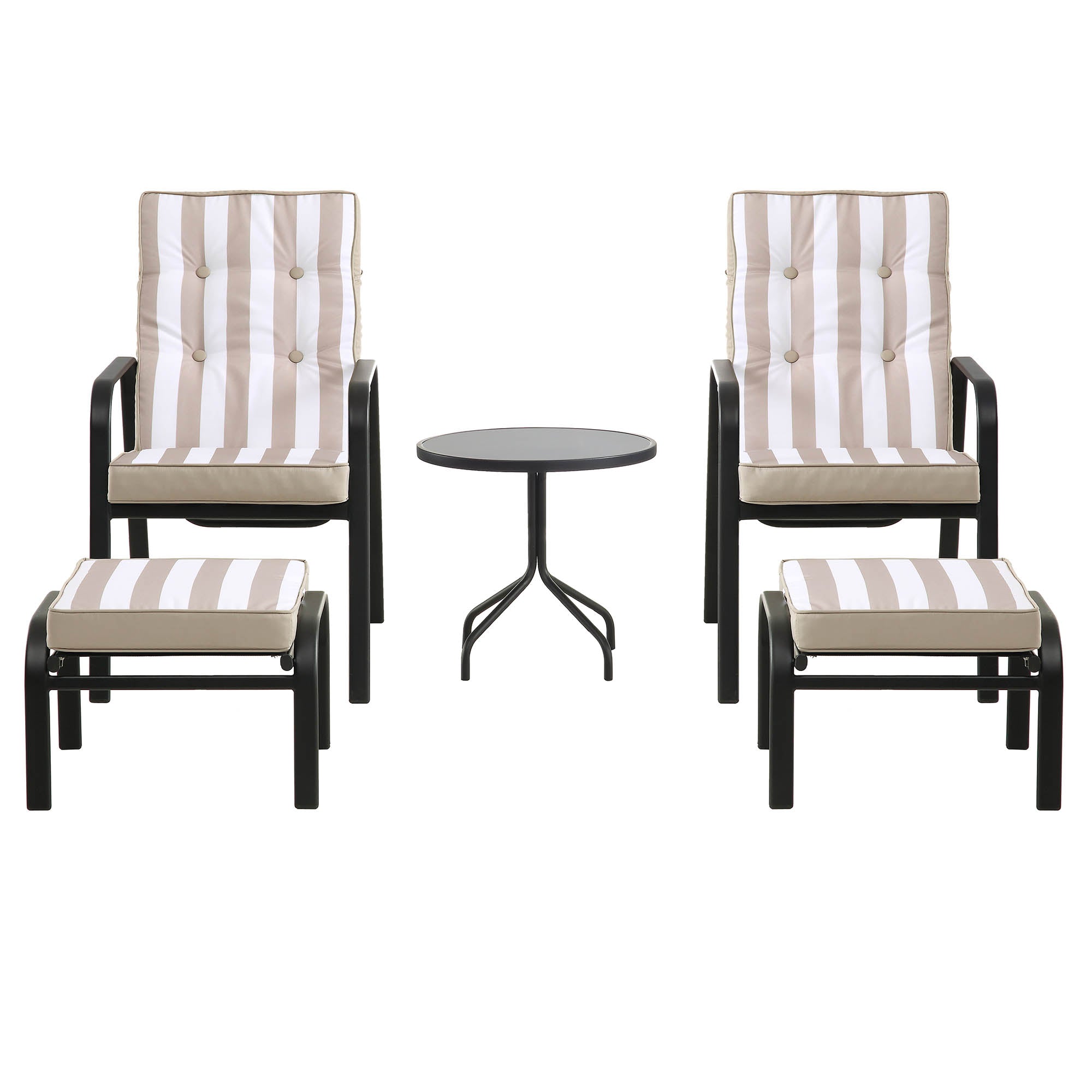 Champneys 2-Seater Steel and Fabric Outdoor Reclining Bistro Set with Stool, Taupe