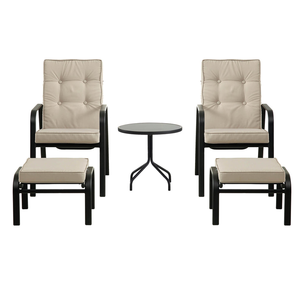 Champneys 2-Seater Steel and Fabric Outdoor Reclining Bistro Set with Stool, Taupe