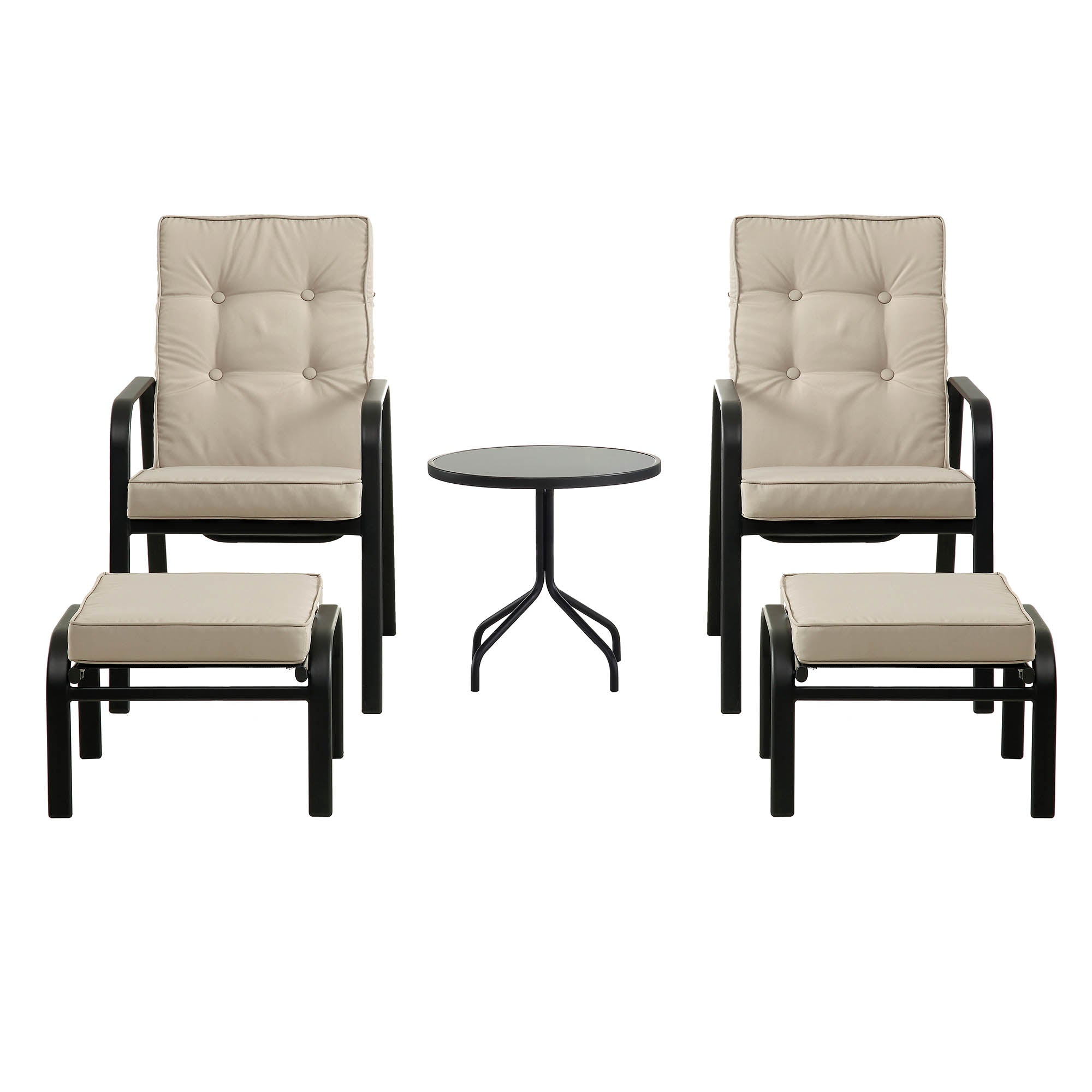 Champneys 2-Seater Steel and Fabric Outdoor Reclining Bistro Set with Stool, Taupe