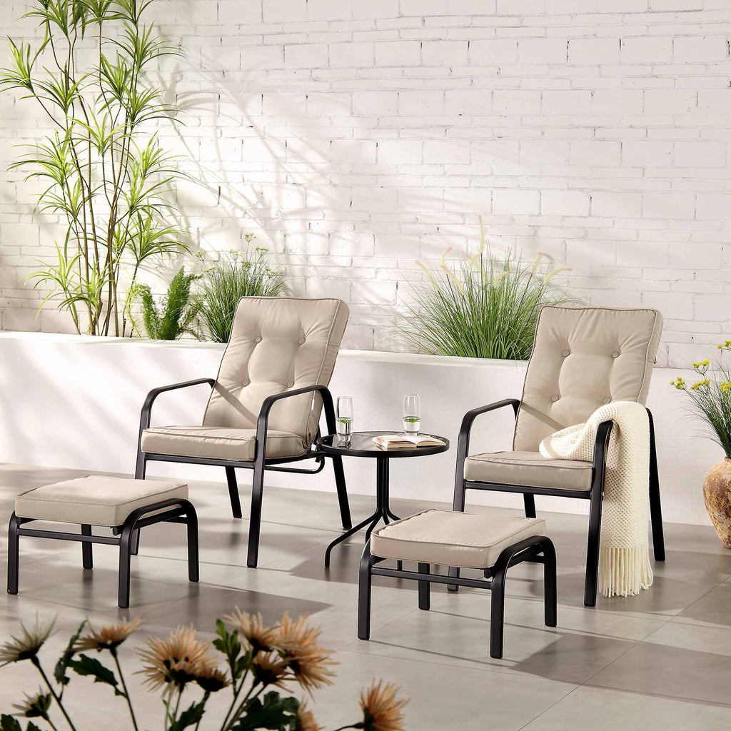 Champneys 2-Seater Steel and Fabric Outdoor Reclining Bistro Set with Stool, Taupe