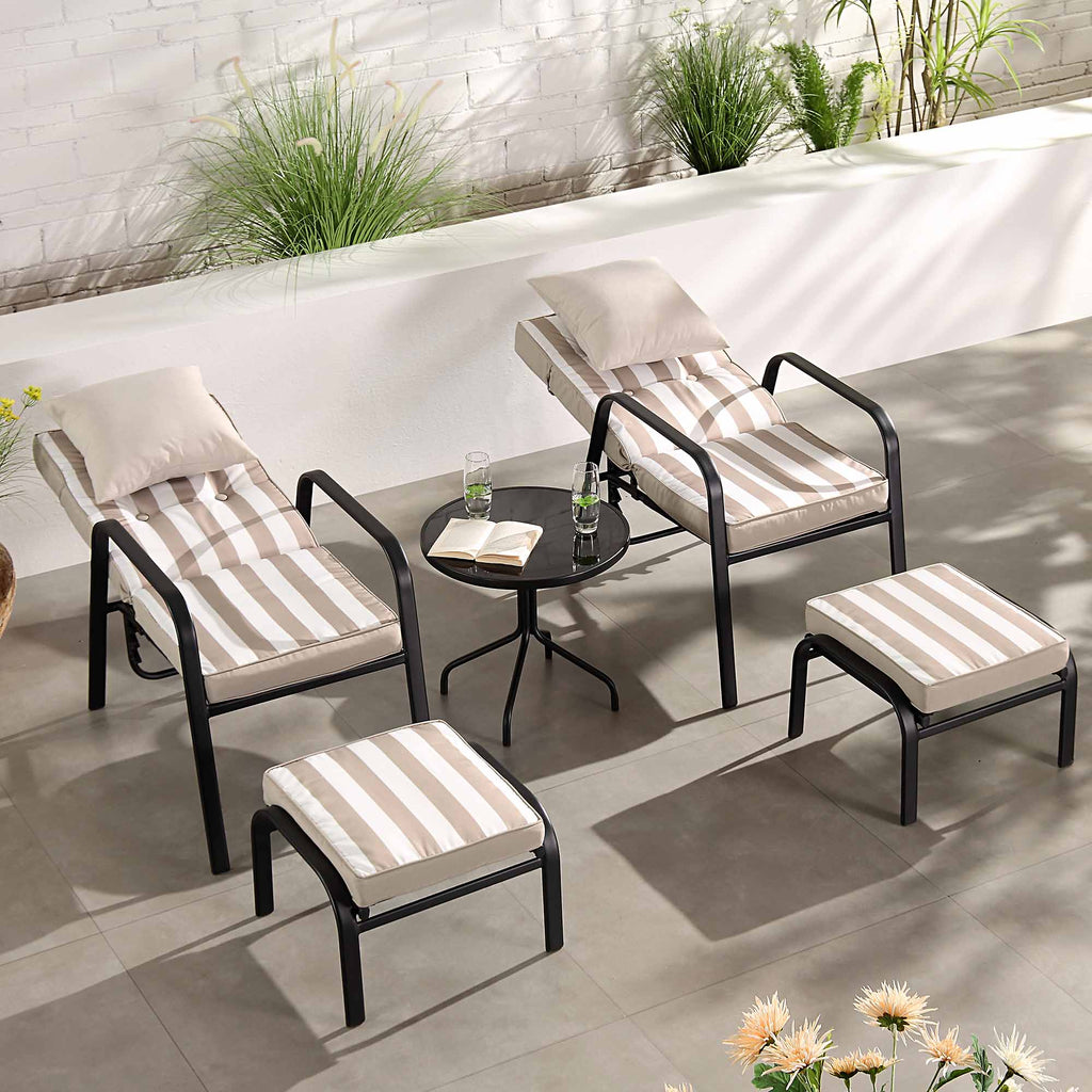Champneys 2-Seater Steel and Fabric Outdoor Reclining Bistro Set with Stool, Taupe