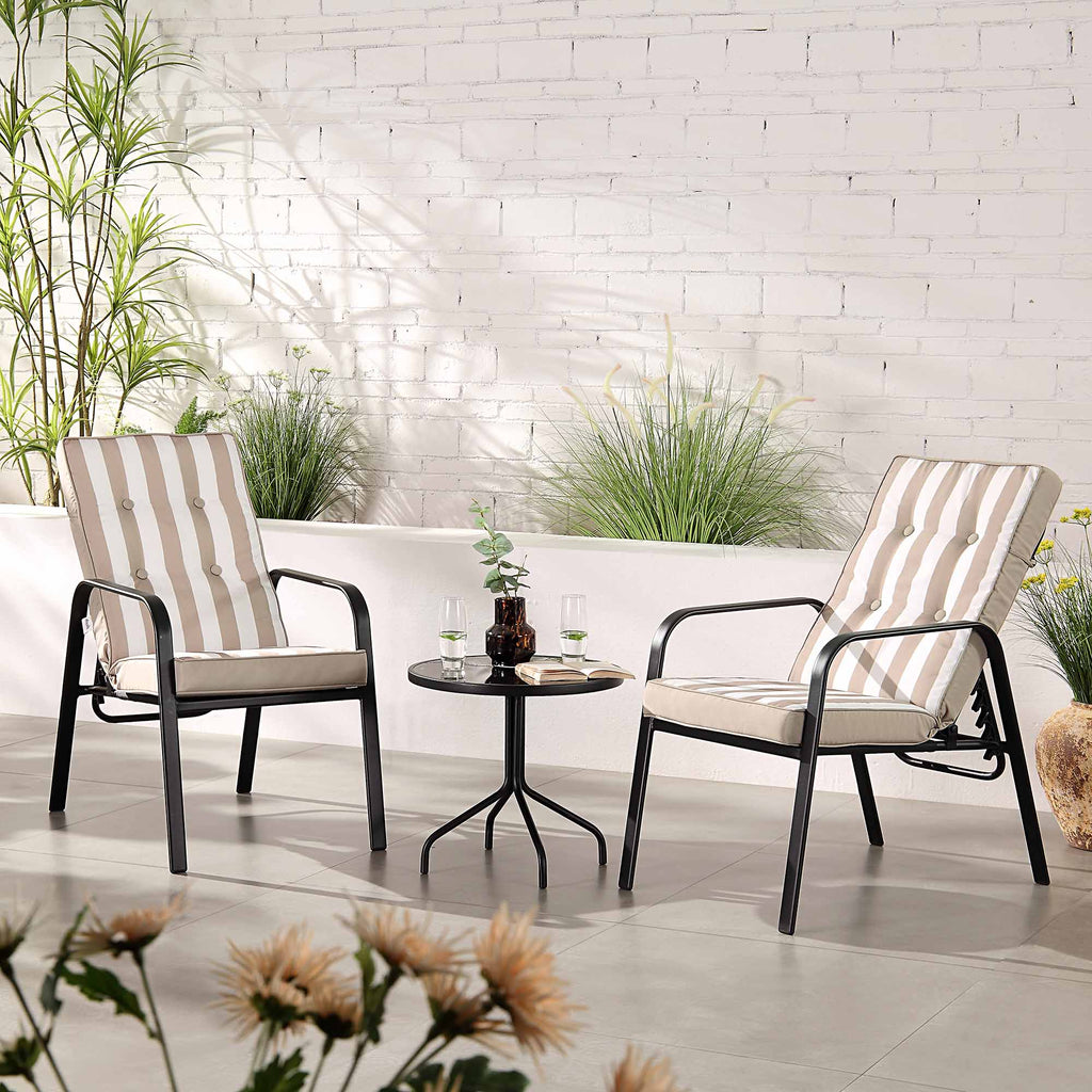 Champneys 2-Seater Steel and Fabric Outdoor Reclining Bistro Set with Stool, Taupe
