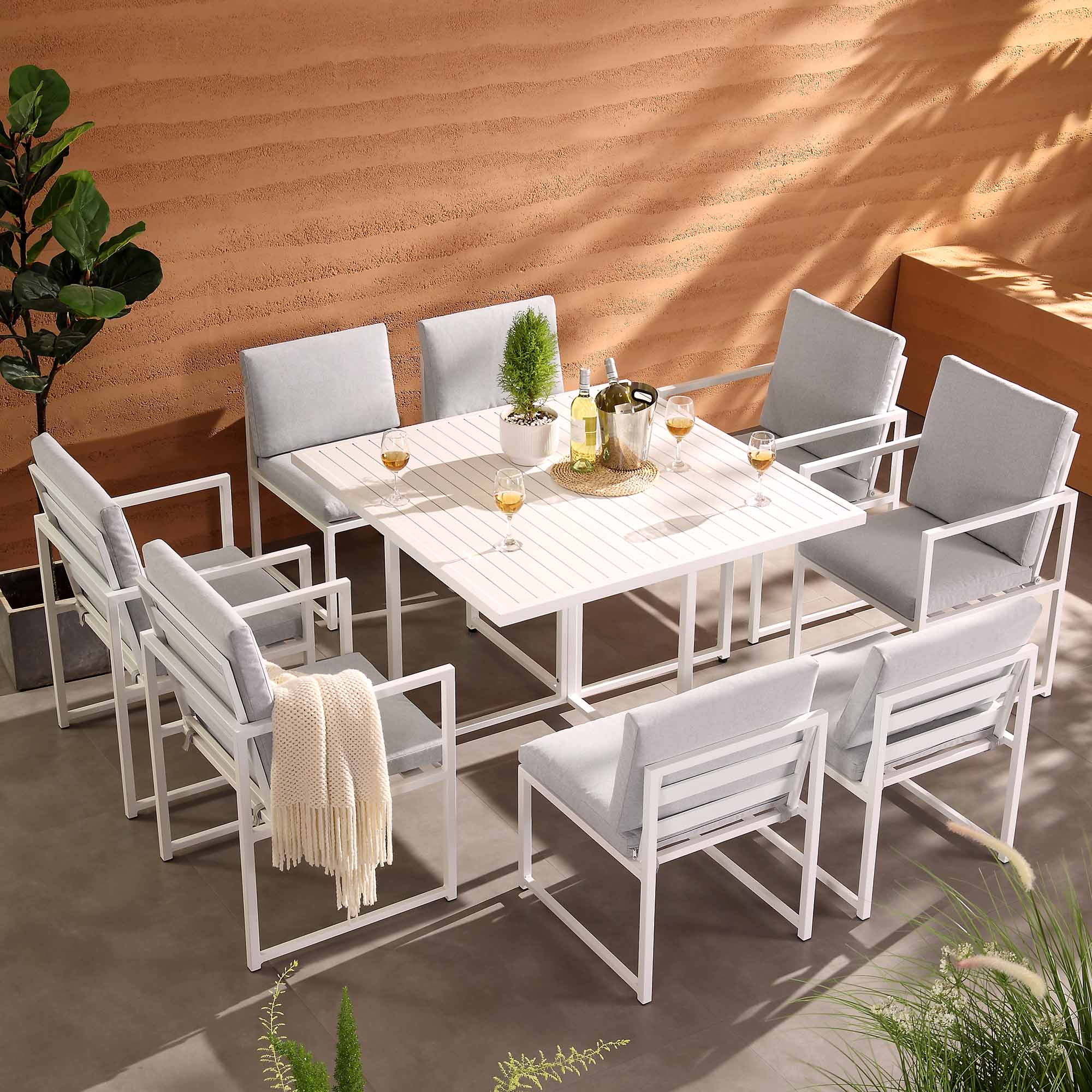 Albany Aluminium 9-Piece Outdoor Cube Dining Set, White