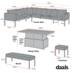 Calabasas Large Outdoor Fabric and Aluminium Corner Casual Dining Set with Rising Table, Light Grey