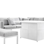 Calabasas Large Outdoor Fabric and Aluminium Corner Casual Dining Set with Rising Table, Light Grey