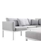 Calabasas Large Outdoor Fabric and Aluminium Corner Casual Dining Set with Rising Table, Light Grey