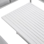 Calabasas Large Outdoor Fabric and Aluminium Corner Casual Dining Set with Rising Table, Light Grey