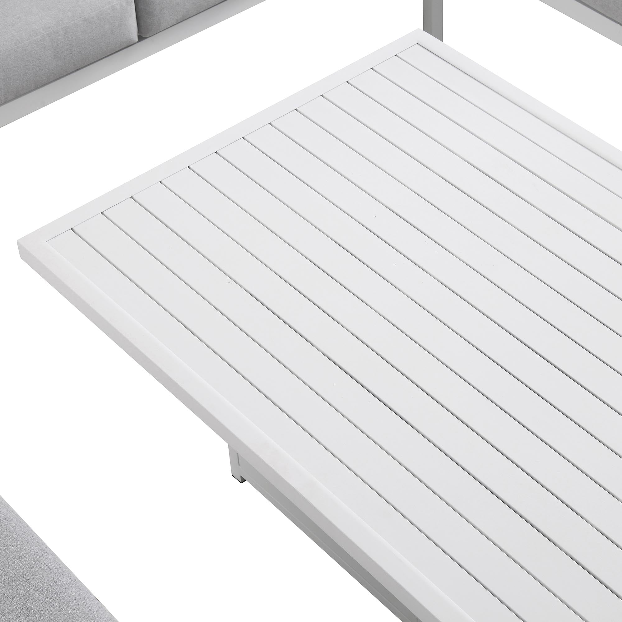 Calabasas Large Outdoor Fabric and Aluminium Corner Casual Dining Set with Rising Table, Light Grey