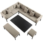 Calabasas Large Outdoor Fabric and Aluminium Corner Casual Dining Set with Rising Table, Taupe