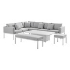 Calabasas Large Outdoor Fabric and Aluminium Corner Casual Dining Set with Rising Table, Light Grey