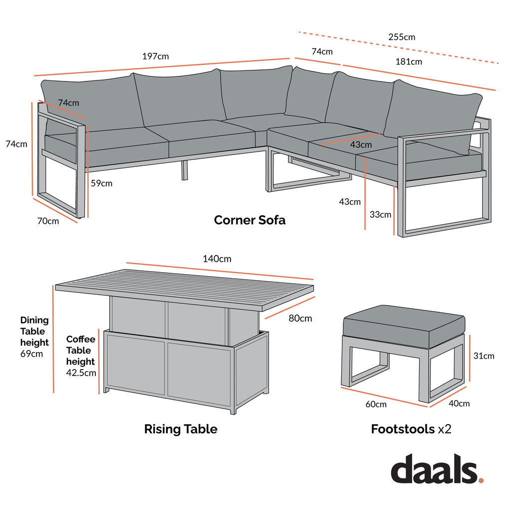 Albany Aluminium Large Corner Casual Dining Set with Rising Table, Grey